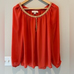 Michael Kors Red/Orange and Gold blouse- Size M